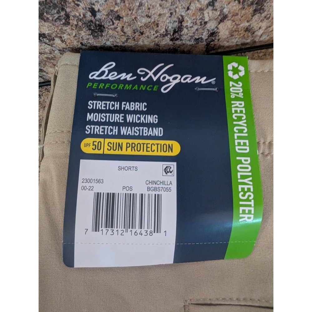 Ben Hogan Mens Performance Stretch 10in Golf Shorts Beige Khaki BGBS7055 NEW - Picture 5 of 6